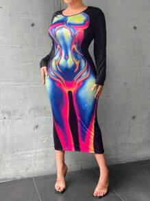 SHEIN Coolane Talla grande Vestido ajustado mapa de calor corporal con estampado - Multicolor - Ver 6