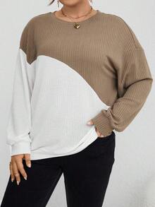 SHEIN LUNE Hơn Hai âm Thả vai Dệt kim Waffle Áo nỉ - Nhiều màu - Xem 4