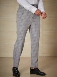 Manfinity Mode Men Plus Plaid Print Slant Pocket Suit Pants