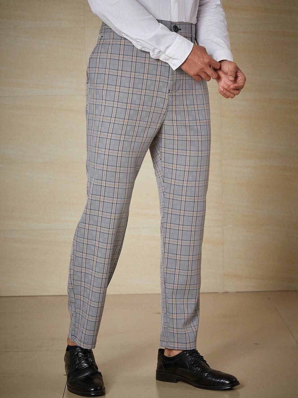 Men Plus Plaid Print Slant Pocket Suit Pants