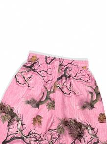 SHEIN Unity 樹圖案腰部抽繩闊腿褲 - 粉色 - 查看 6