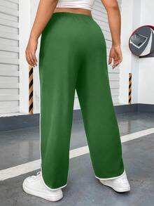 SHEIN MOOSTA 大碼撞色滾邊長褲 - 綠色 - 查看 2