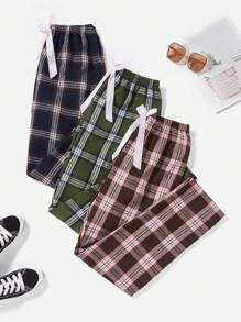 3入組格紋前蝴蝶結睡褲 - 彩色 - 查看 1