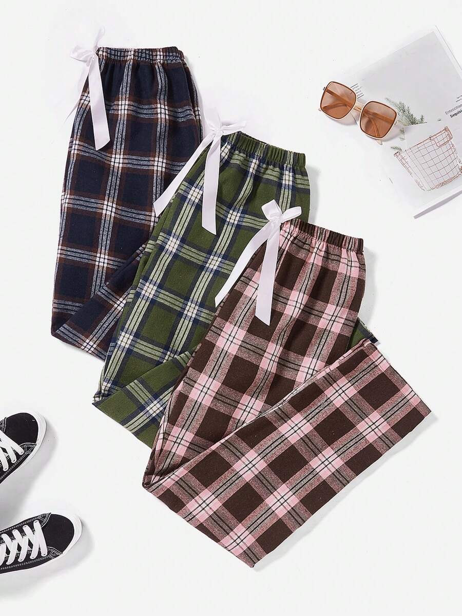 3入組格紋前蝴蝶結睡褲 - 彩色 - 查看 1