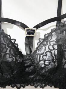 Spicy Aura Women Sexy Lingerie Kontras Lace Plain - Hitam - View 3