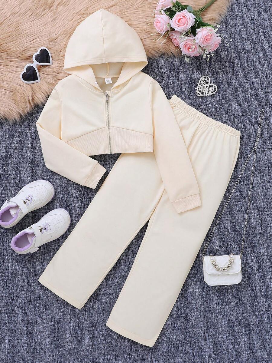 SHEIN Young Girl Zip Up Hooded Jacket & Pants - Multicolor - View 1