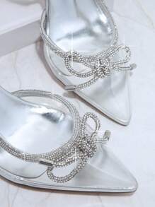 水鑽裝飾透明帶后提帶高跟單鞋 - 銀色 - 查看 2