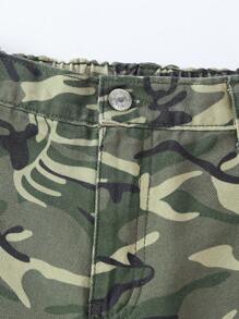 Teen Girl Camo Print Flap Pocket Side Cargo Jeans - Army Green - View 4