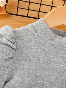 SHEIN 女小童泡泡袖小高領T恤 - 灰色 - 查看 5