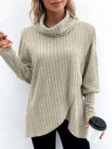 SHEIN LUNE 堆堆領蝙蝠袖鬱金香下擺T恤