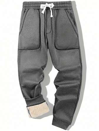 Men Drawstring Waist Thermal Lined Sweatpants