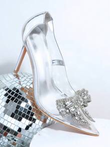 Metallic Rhinestone Decor Point Toe Court Pumps