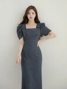 DAZY 女性泡泡袖洋裝 - 灰色 - 查看 1