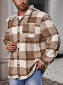 Manfinity Homme Men Plus Plaid Print Button Front Shacket - Multicolor - View 5