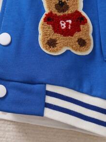 SHEIN Chàng trai trẻ Lá thư & Bản vá Gấu Sọc trang trí Áo khoác Đại học - Màu xanh lam - Xem 6