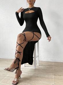 SHEIN SXY Cut Out Split Thigh Dress - Black - View 7