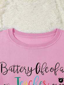 SHEIN Unity Kích thước lớn Của phụ nữ Niềm vui Pin Tỷ lệ phần trăm In Lông cừu Áo nỉ - Hồng - Xem 5