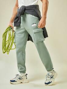 In My Nature 男士字母圖案側翻蓋口袋腰部抽繩戶外衛褲 - 綠色 - 查看 6