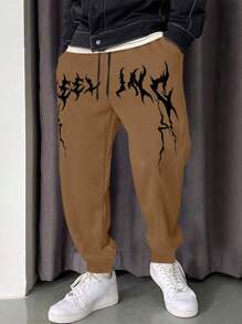 Manfinity LEGND Nam In Đồ họa Eo dây rút Quần thể thao - Cà phê nâu - Xem 1