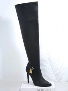 Trang trí kim loại Qua đầu gối Giày cao gót Stiletto Giày ống - màu đen - Xem 6