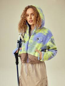 In My Nature Cazadora teddy de tie dye con diseño de parche de letra de hombros caídos cremallera - Púrpura malva - Ver 5