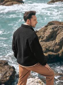 In My Nature In My Nature Men Solid Zip Up Pocket Patched Teddy Jacket