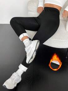 SHEIN Essnce Chất rắn Lót nhiệt Xà cạp - màu đen - Xem 1