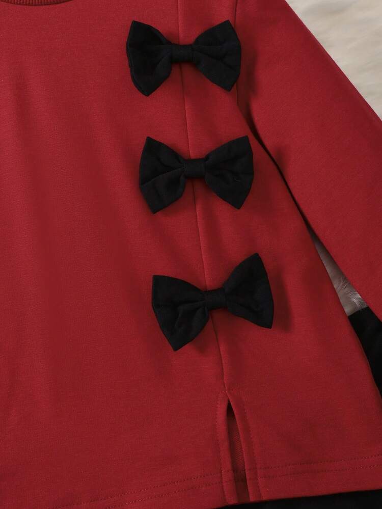 Bộ Bé gái Nơ Bướm Nơ trước Tim Dễ thương - Màu Đỏ Sâu - Xem 4