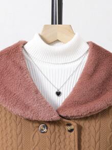 Teen Girl Borg Collar Double Breasted Belted Coat Without Sweater - Brown - View 3