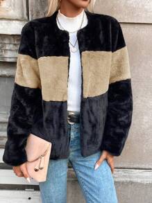 SHEIN LUNE Khối màu Mở Mặt trước 	
Fuzzy áo - màu đen - Xem 3