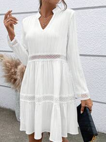 SHEIN VCAY 女式荷葉邊下擺連身裙 - 白色 - 查看 3