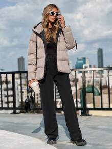 EURMUSE Women'S Drawstring Hooded Padded Jacket - Grey - View 5