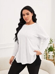 SHEIN Sports Talla grande Camiseta deportiva de manga raglán bajo curvo - Blanco - Ver 3