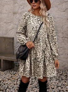 SHEIN LUNE Vestido smock con estampado de lunares bajo con fruncido