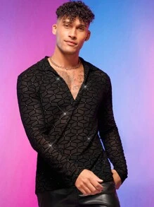 FeverCity Men Geo Mesh Polo Shirt - Black - View 3