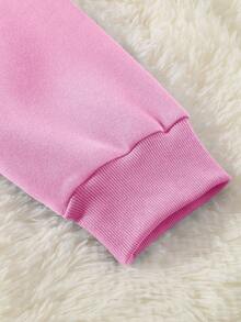 SHEIN Unity Kích thước lớn Của phụ nữ Niềm vui Pin Tỷ lệ phần trăm In Lông cừu Áo nỉ - Hồng - Xem 3