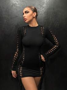 SHEIN SXY Váy bó sát khoét sâu - màu đen - Xem 3