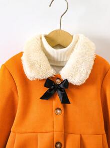 SHEIN 小女童抽鬚邊夾克帶蝴蝶結裝飾用品 - 橘色 - 查看 5