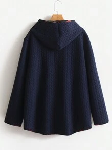 EMERY ROSE Talla grande Abrigo con capucha unido en contraste - Azul Marino - Ver 2