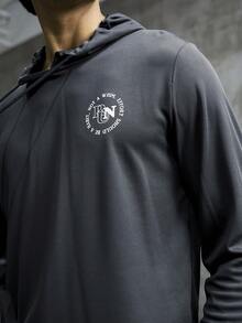 男士字母图案抽绳运动卫衣 - 深灰色 - 查看 3