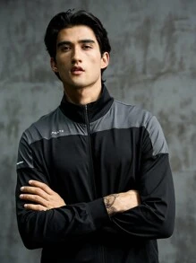 Manfinity Sport Corelite Áo khoác thể thao nam có họa tiết chữ cái hai tông màu Zip Up khi tập luyện - Nhiều màu - Xem 4