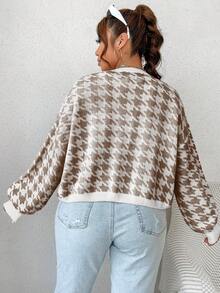 SHEIN Qutie 大碼千鳥格前排扣開襟衫 - 咖啡棕 - 查看 2