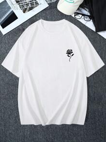 Manfinity Men Plus Size Rose Print T-Shirt - White - View 5