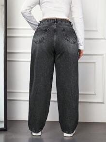 EURMUSE Plus Size  Wide Leg Washed Denim Jeans - Dark Grey - View 2