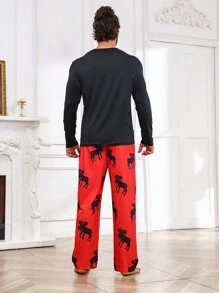 Hombres Conjunto de pijama con estampado de animal - Negro - Ver 2