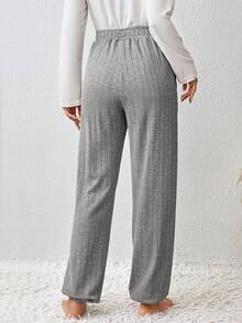 SHEIN LUNE Solid Slant Pocket Elastic Waist Sweatpants - Grey - View 2