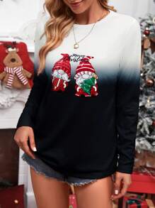 SHEIN LUNE In Giáng sinh Bóng Áo thun - màu đen - Xem 5