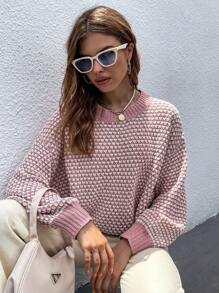 SHEIN Frenchy Contrast Trim Drop Shoulder Sweater - Pink - View 6