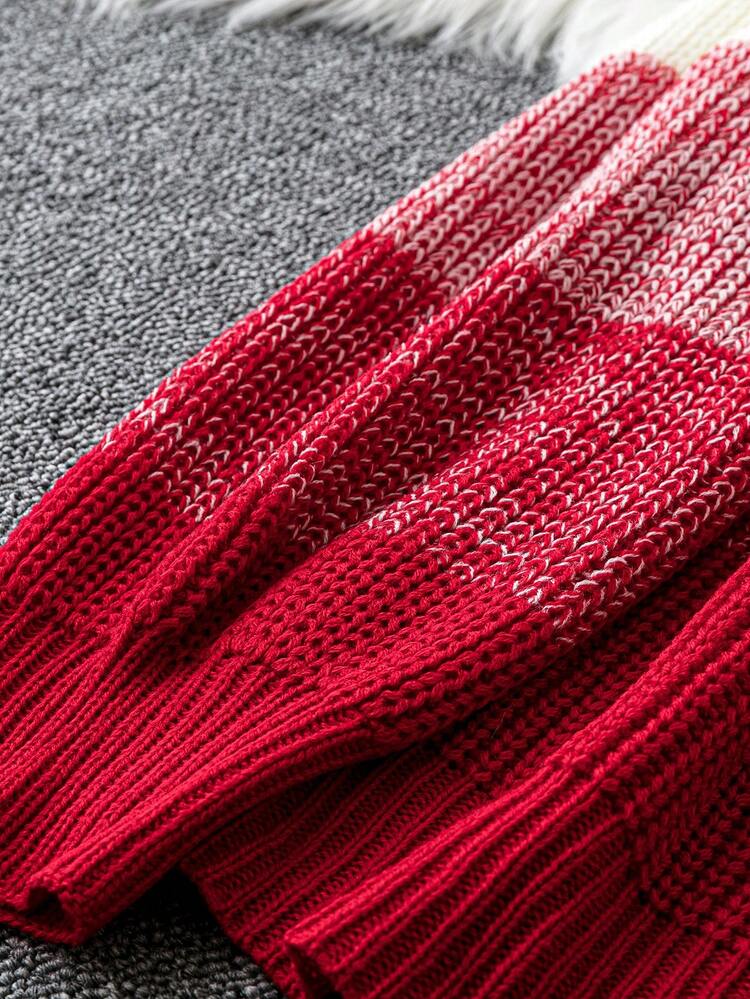 Plus Color Block Drop Shoulder Sweater Knit Pullover Fall Winter Sweater