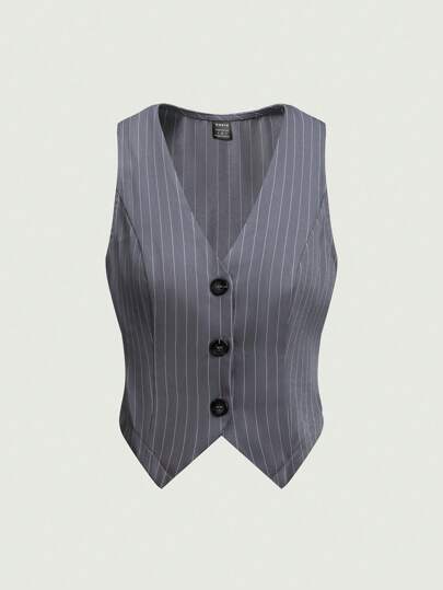 Sweetra Randigt Tryck Knappar Framtill Väst Kavaj